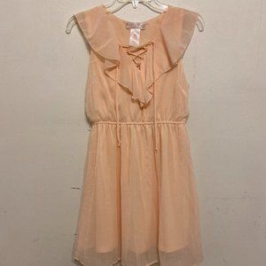 PEACH Size Small Lined Dress Flowy Ruffled Neckline Sheer No Boundaries NO BELT
